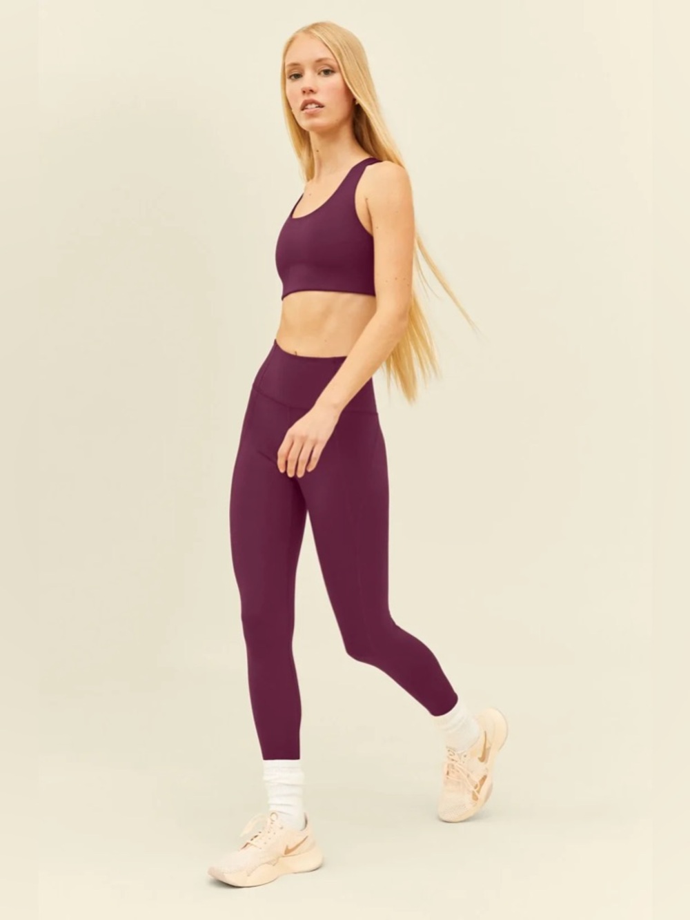 girlfriend collective Tommy Cropped Bra and High-Rise Legging, Size S